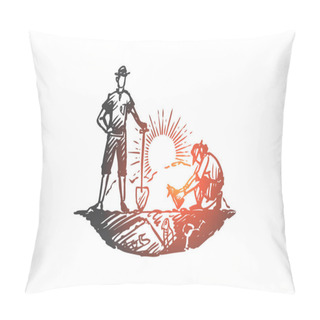 Personality  Archeology, Ancient, Luck, Artifacts, Fossil Concept. Hand Drawn Isolated Vector. Pillow Covers