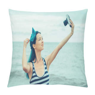 Personality  Sailor Girl Doing Self-portrait Pillow Covers