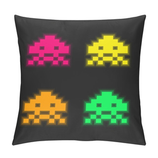 Personality  Alien Of Game Four Color Glowing Neon Vector Icon Pillow Covers