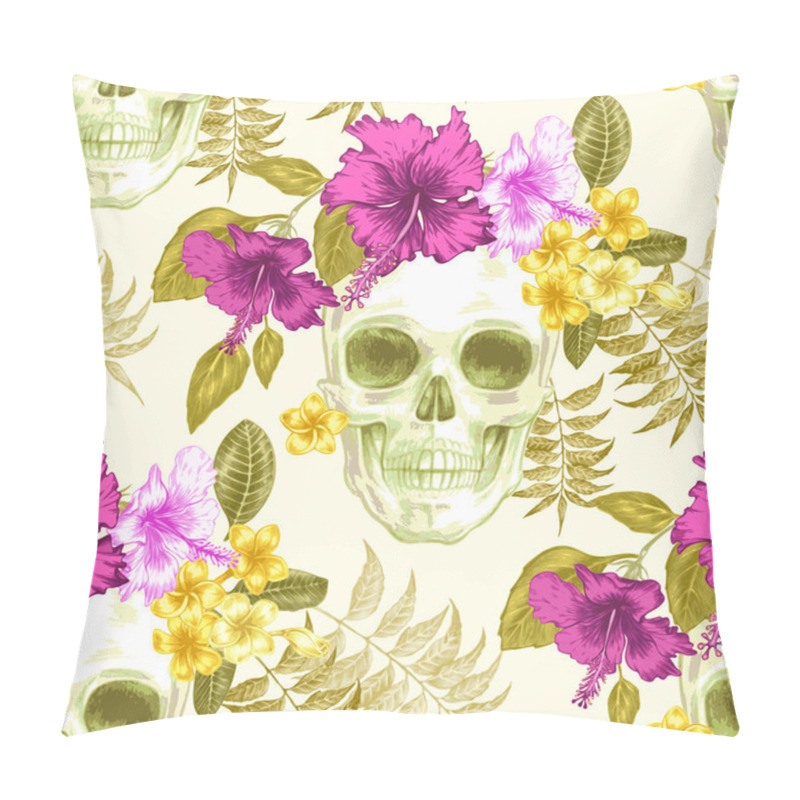 Personality  Seamless vector pattern with flowers and skulls. pillow covers