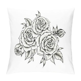 Personality  Beautiful Black And White Rose Bouquet, Rose Floral Arrangement Isolated On White For Weddings, Greetings, Valentines Or Mother's Day, Vintage Black Rose Sketch Pillow Covers