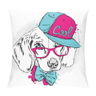 Personality  Cool Dog In Cap And Glasses. Cute Puppy. Pillow Covers