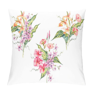 Personality  Set Of Watercolor Tropical Vintage Floral Bouquet Of Exotic Flow Pillow Covers