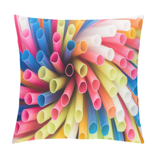 Personality  Close Up Of Colorful And Bright Plastic Straws With Copy Space  Pillow Covers