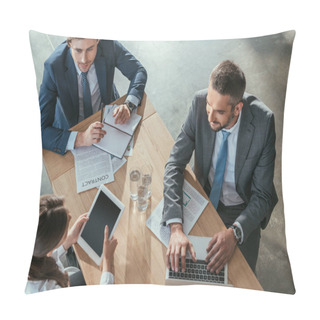 Personality  High Angle View Of Happy Business People Working Together At Modern Office Pillow Covers