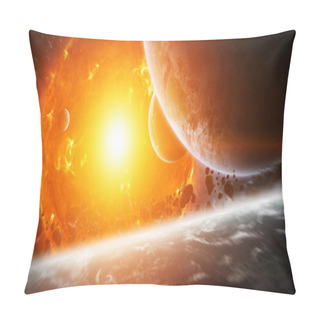 Personality  Exploding Sun In Space Close To Planet Pillow Covers