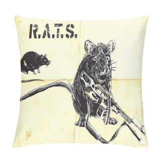 Personality  Rats, War, Placard - Freehand Drawingrats, Rat With Gun - Freehand Drawing, Vector Pillow Covers