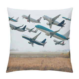 Personality  Airplanes In Cloudy Sky Above Grassy Airfield  Pillow Covers