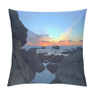 Personality  Long Exposure Of Sunset Over Rocks Pillow Covers