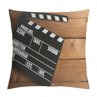 Personality  Movie Clapper On Wooden Background Pillow Covers