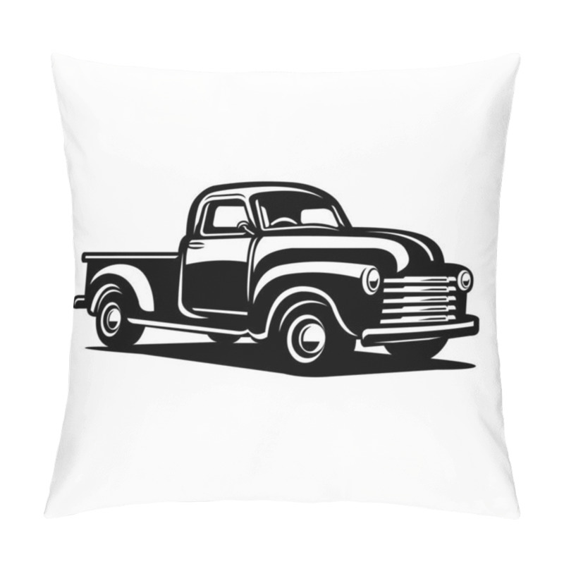 Personality  Silhouette Illustration of classic retro style pickup truck. Isolated on white. Monochrome illustration pillow covers