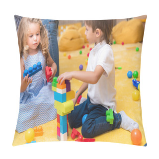 Personality  Adorable Children Playing With Constructor In Kindergarten Pillow Covers