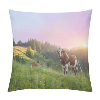 Personality  Cow On Green Meadow. Nature Composition. Pillow Covers