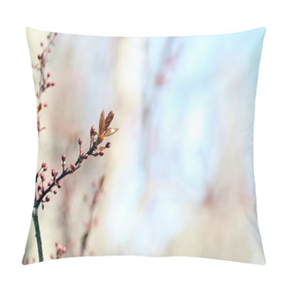 Personality  Fresh Spring Leaves On Branch, On Blue Sky Background Pillow Covers