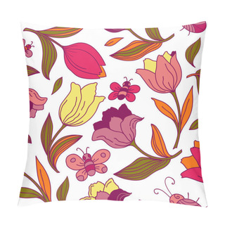 Personality Floral Pattern With Butterflies And Tulips. Pillow Covers