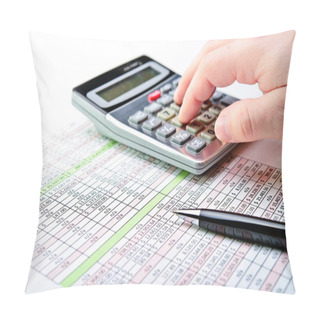Personality  Tax Forms, Spread Sheet With Pen And Calculator. Pillow Covers