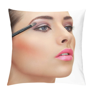 Personality  Eyes Makeup. Brush Applying Eye Shadows On Beauty Woman Face. Cl Pillow Covers