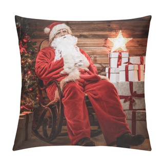Personality  Santa Claus Sitting On Rocking Chair In Wooden Home Interior  Pillow Covers