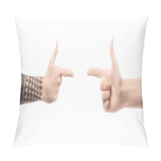 Personality  Cropped View Of Men Pointing With Fingers At Each Other Isolated On White Pillow Covers