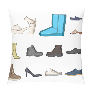 Personality  Different Shoes Cartoon Icons In Set Collection For Design. Men And Women Shoes Vector Symbol Stock Web Illustration. Pillow Covers