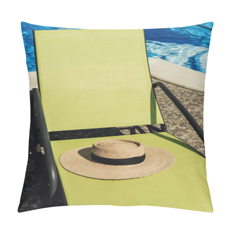 Personality  Straw Hat Lying On Sun Lounger At Poolside Pillow Covers