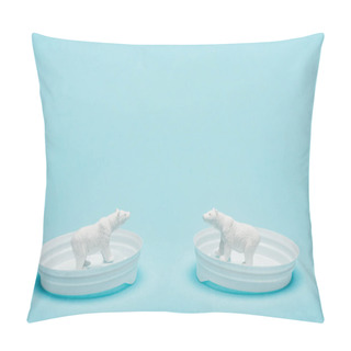 Personality  Two Toy Polar Bears On Coffee Lids On Blue Background, Animal Welfare Concept Pillow Covers