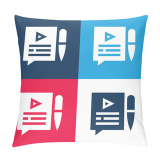 Personality  Blog Blue And Red Four Color Minimal Icon Set Pillow Covers