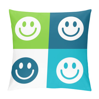 Personality  Big Smiley Face Flat Four Color Minimal Icon Set Pillow Covers