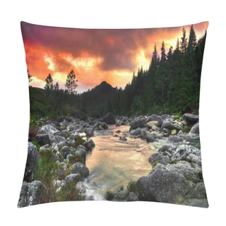 Personality  Beautiful View Of A Mountain River At Sunset Pillow Covers