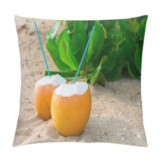Personality  Cocktails In Coconuts On Sand Pillow Covers