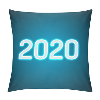 Personality  2020 Number Icon. Happy New Year. Neon Style. Light Decoration Icon. Bright Electric Symbol Pillow Covers