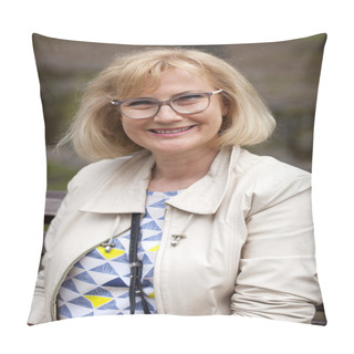 Personality  Portrait Of Lovely Middle Aged Woman In The Summer Park  Pillow Covers