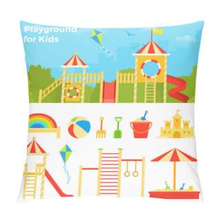 Personality  Childrens Play Complex Against The Backdrop Of The Cityscape Vector Icon Flat Isolated Illustration Pillow Covers