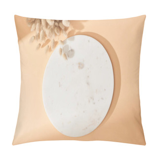 Personality  Top View Of Marble Board Near Lagurus Spikelets On Beige Background Pillow Covers