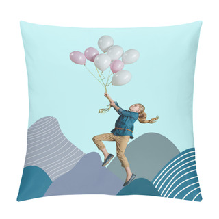 Personality  Girl Flying Over Hand Drawn Mountains Pillow Covers