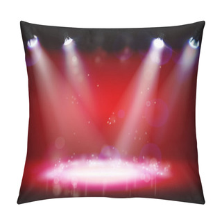 Personality  Stage Illuminated By Spotlights During The Show. Vector Illustration. Pillow Covers