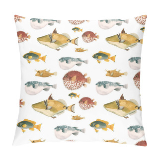 Personality  Beautiful Vector Seamless Pattern With Watercolor Fish. Stock Illustration. Pillow Covers