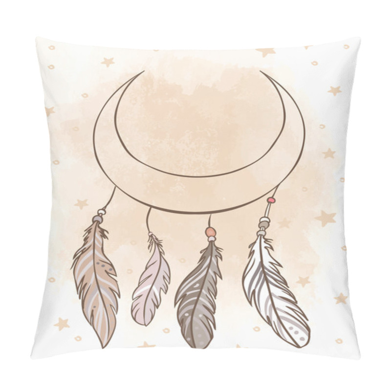 Personality  Moon and feathers on beige background. pillow covers