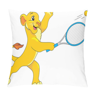 Personality  Happy Lion Cub Plays Tennis Pillow Covers