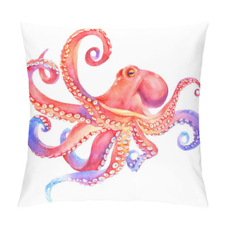 Personality  Pink Watercolor Octopus. Sea Poulpe, Devilfish With Tentacles Illustration Isolated On White Background Pillow Covers
