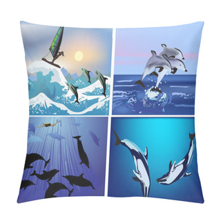 Personality  Set Of Compositions With Dolphins Pillow Covers
