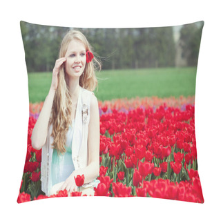 Personality  Beauty Young Woman With Flowers Tulips Pillow Covers