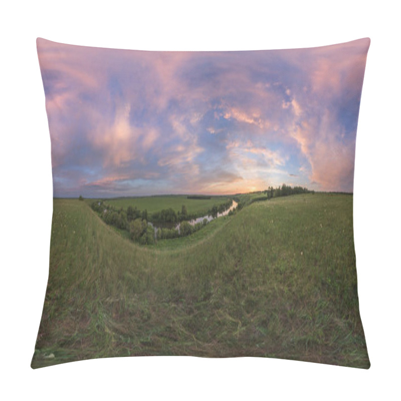 Personality  Spherical Panorama At Sunset, With Fanatical Clouds. The Landscape Is High Above The River, With Endless Views.A Huge Space With A Sunset View. Pink And Purple Clouds At Sunset. Natural Surroundings. Pillow Covers