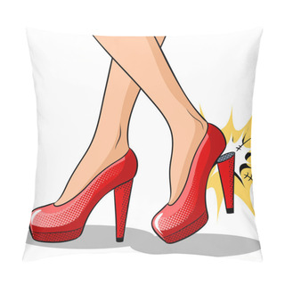 Personality  Woman Broke Heel On Her Red Shoes Pop Art Vector Pillow Covers