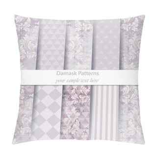 Personality  Damask Patterns Set Collection Vector. Classic Ornament Various Colors With Abstract Background Textures. Vintage Decor. Trendy Color Fabrics Pillow Covers