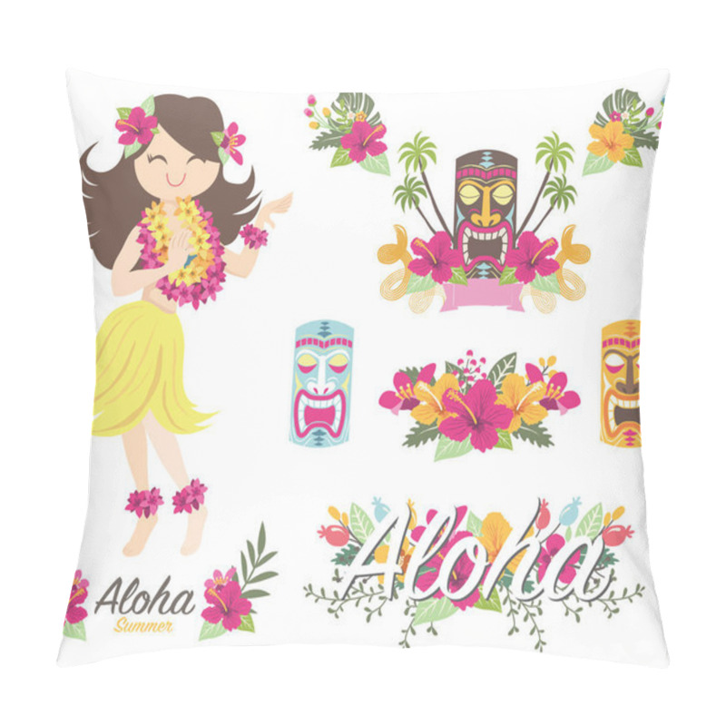 Personality  Aloha Flower Hawaiian Girl Tiki God- A Vector Illustration Of Aloha Flower Hawaiian Girl Tiki God. Perfect For Wedding, Tropicana, Aloha, Holiday, Tropical, Summer, Love, Celebration, Greeting Card, Packaging And Many More. Pillow Covers