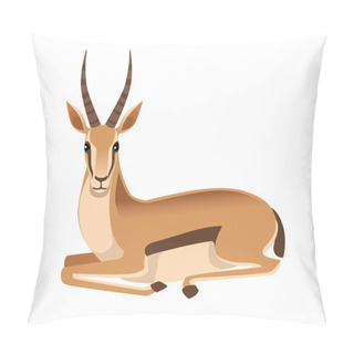 Personality  African Wild Black-tailed Gazelle With Long Horns Cartoon Animal Design Flat Vector Illustration On White Background Side View Antelope Lies Pillow Covers