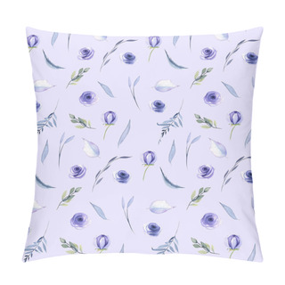 Personality  Watercolor Blue Roses, Flowers Leaves And Branches Seamless Pattern, Hand Painted On A Blue Background Pillow Covers
