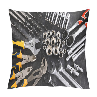 Personality  Composition With A Variety Of Metal Tools. Pillow Covers