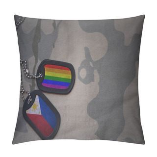 Personality  Army Blank, Dog Tag With Flag Of Philippines And Gay Rainbow Flag On The Khaki Texture Background. Military Concept Pillow Covers